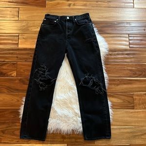 AGOLDE 90's Style Jeans Button Fly Distressed Black Denim Size 28